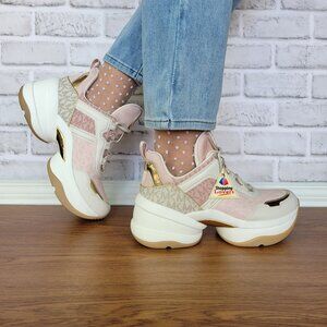 Michael Kors Olympia Mixed Media Trainer Platform 8.5M Women Shoes Sneakers Pink
